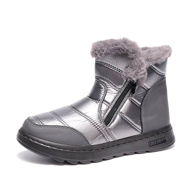 Winter Thick Plush Snow Boots With Side ZIpper High Top Platform Warm Cotton Shoes Women Solid Waterproof Fleece Walking Boot - Mubimart