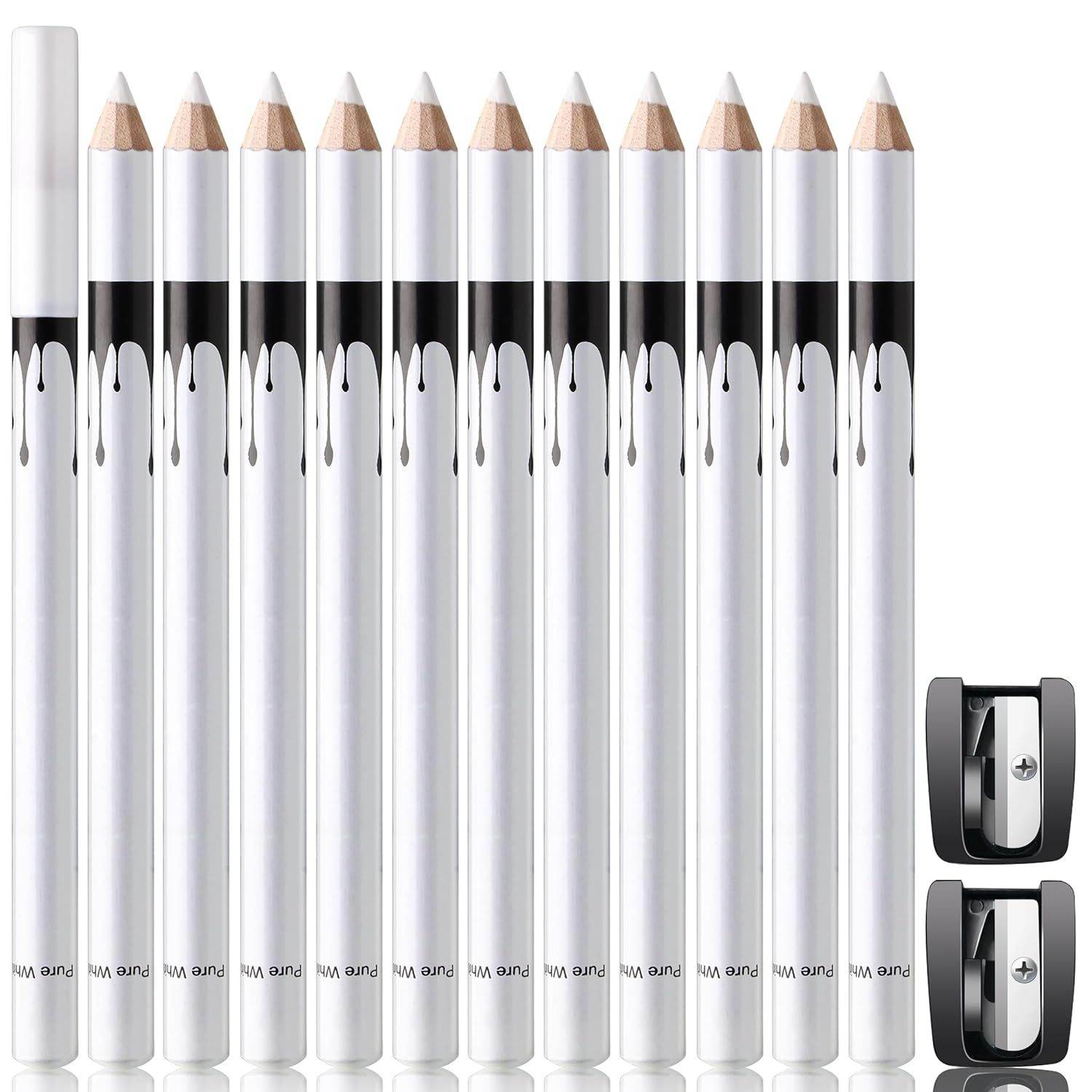 12 Piece White And Black Eyeliner Pencil Set For Eyebrows, Eyeshadow And Lips. Includes Sharpener. Waterproof , Long-lasting - Mubimart