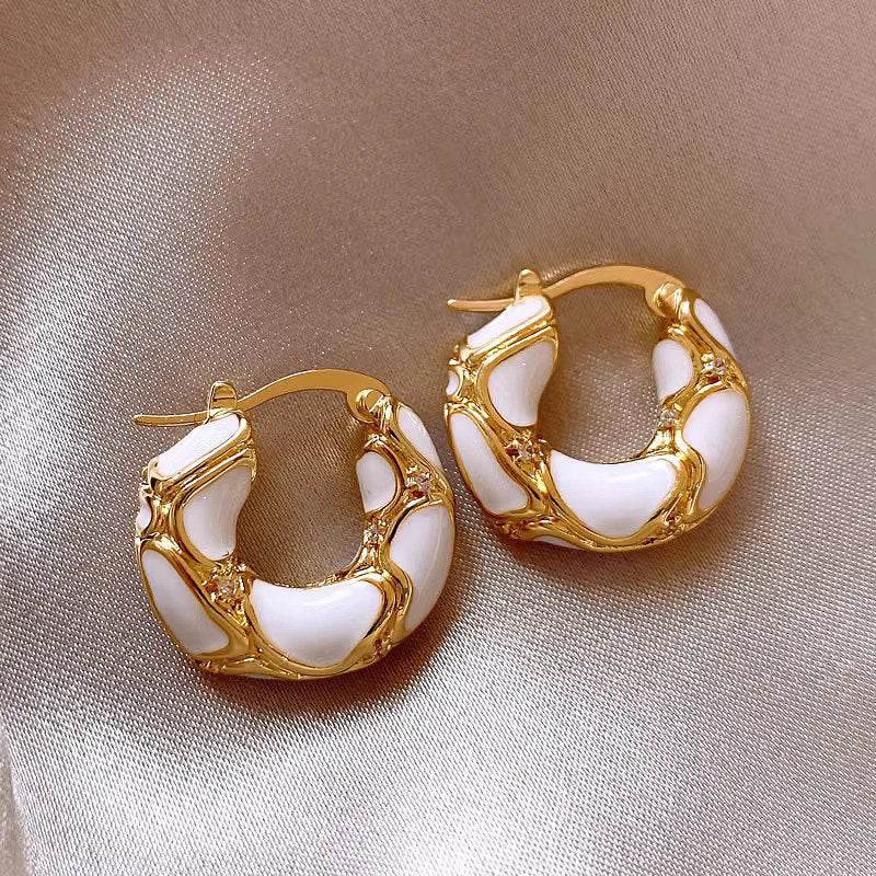 Fashion Jewelry New Trendy Enamel Color Metal Texture Small Hoop Earrings For Women Gold Plated Statement Ear Buckle Creative Jewelry Gifts - Mubimart