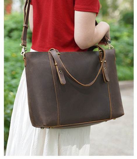 Vintage Style Ladies Genuine Leather Shoulder Bag Women Leather Handbag Tote Bag - Mubimart