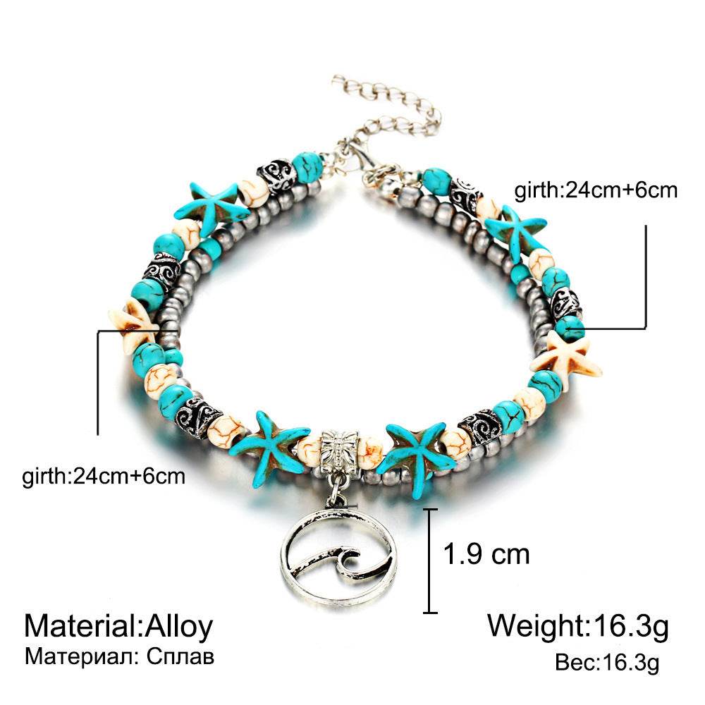 Simplicity Anklets Green Blue Color Star Fish Anklet Women Beach Foot Jewelry Leg Chain Ankle Bracelets Foot Accessory - Mubimart