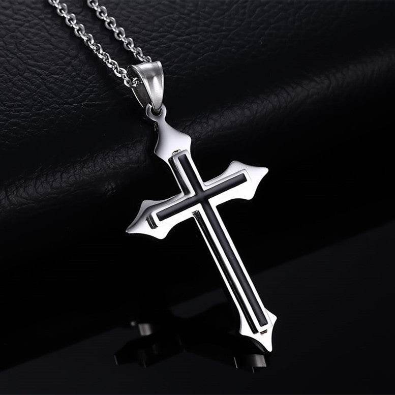 Mens Stainless Steel Cross Shape Pendant Necklace - Mubimart