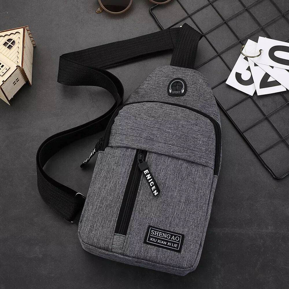 Mens Sling Bag Cross Body Handbag Chest Bag Shoulder Pack Sports Travel Backpack Gray - Mubimart