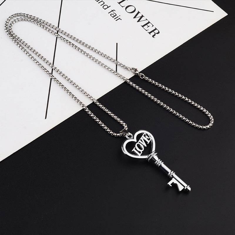 Stainless Steel Necklaces Sweet Heart Key Pendants Choker Chain Korean Fashion Jewelry For Women Jewelry Gifts - Mubimart