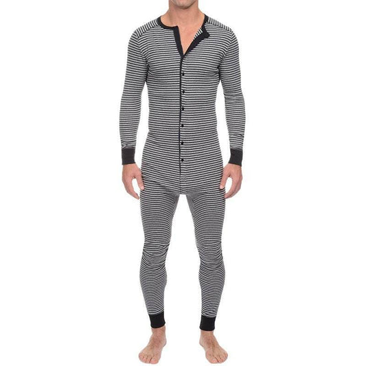 Striped Jumpsuit Skinny Long Sleeve Loungewear - Mubimart