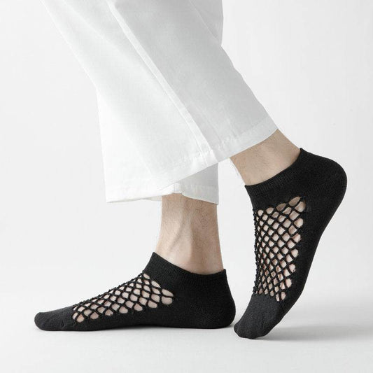Men's Fashion Solid Color Low-cut Mesh Sweat-absorbing Cotton Socks - Mubimart