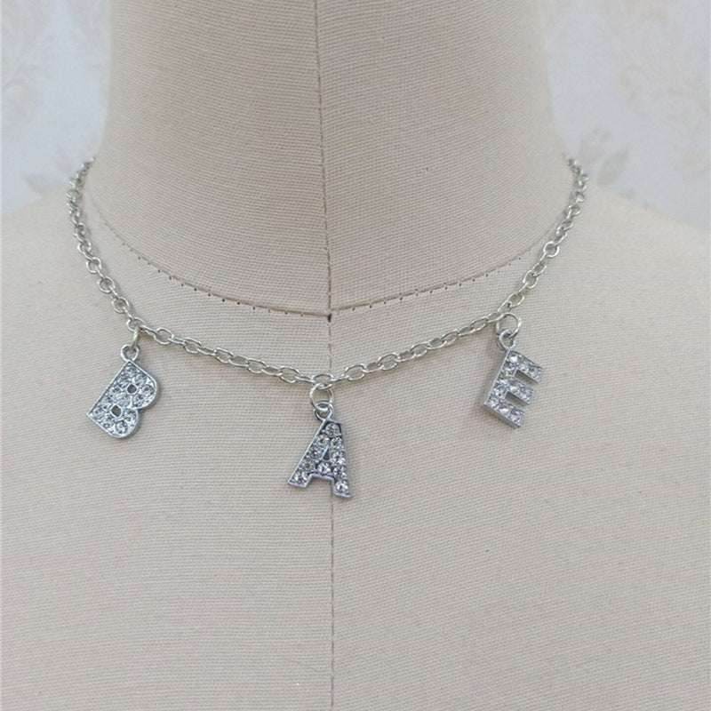 Fashion Bitch Angel Baby Daddy Rhinestone Letter Necklace Choker For Women - Mubimart