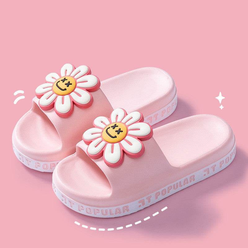 Summer Flower Slippers Women New Fashion Letter Garden Shoes Indoor Anti-Slip Floor Bathroom Bathing Home Slipper - Mubimart