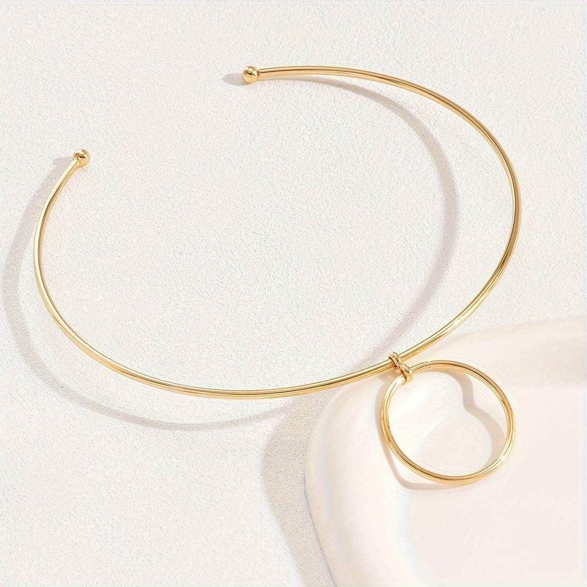 Women Collar Choker Necklace Big Circle Geometric Metal Pendants Torques Statement Necklaces - Mubimart