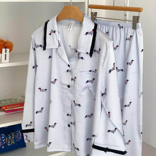 Ice And Snow Silk Long-sleeved Trousers Pajama Suit - Mubimart