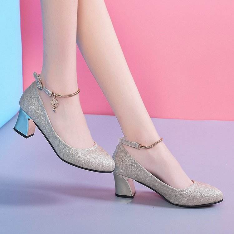 Women's High Heel Chunky Heel Pumps Round Toe Fashionable All-match Work Shoes - Mubimart