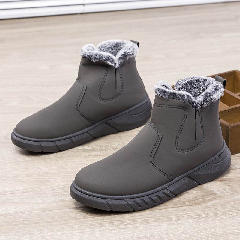 Winter Snow Boots Men V Cutout Shoes With Plush Ankle Boots - Mubimart