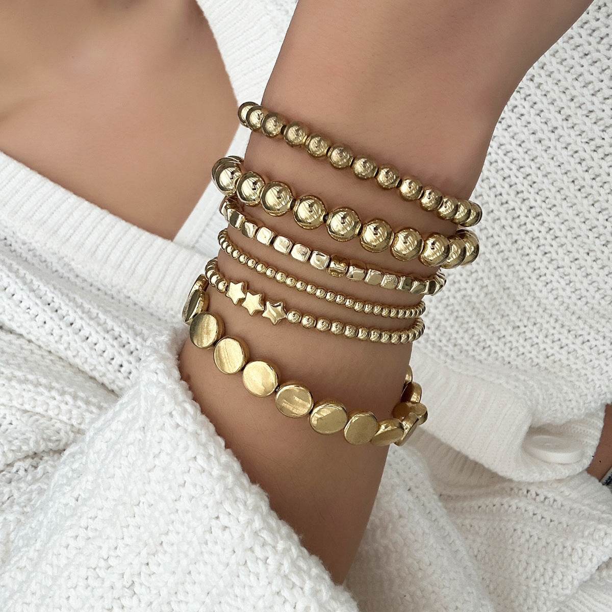 Geometric Handmade Beaded Alloy Bracelet For Women - Mubimart