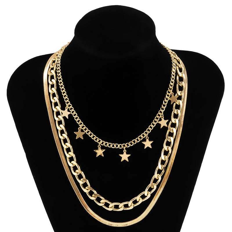 Multilayer Star Choker Necklaces for Women Punk Geometric Snake Chain - Mubimart