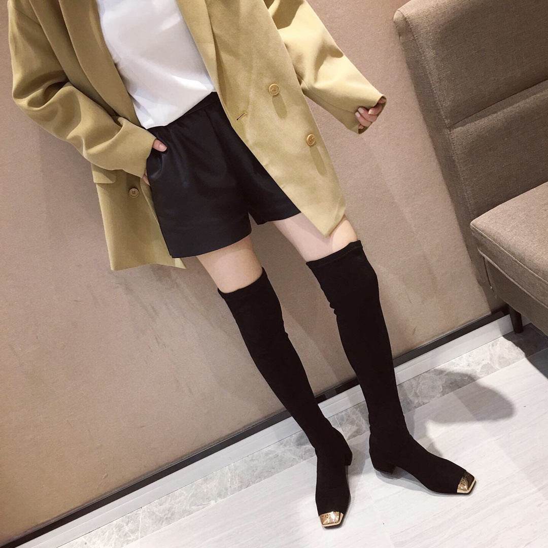 Boots Over The Knee Square Toe Thin Skinny Boots Knight Boots High Boots Long Boots Women - Mubimart