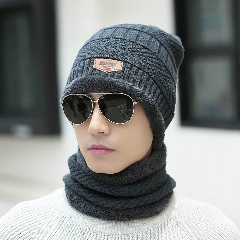 Winter Beanie Hat Scarf Set Warm Knit Hat Thick Fleece Lined Winter Hat Neck Warmer For Men Women - Mubimart