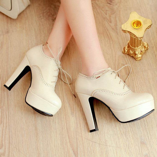 Women's Platform Front Lace Up High Heels - Mubimart