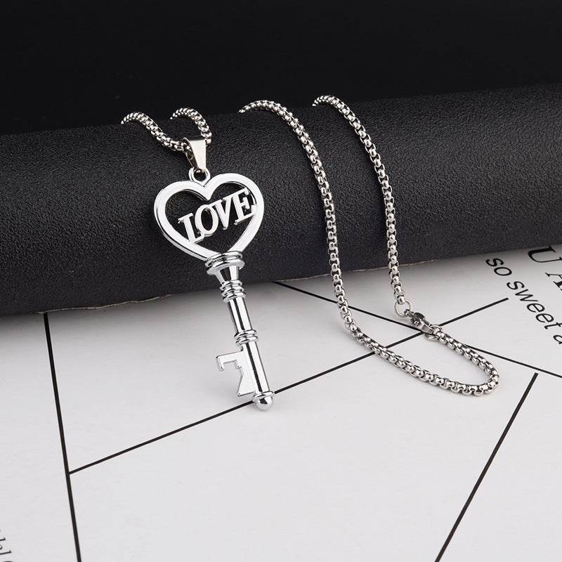 Stainless Steel Necklaces Sweet Heart Key Pendants Choker Chain Korean Fashion Jewelry For Women Jewelry Gifts - Mubimart