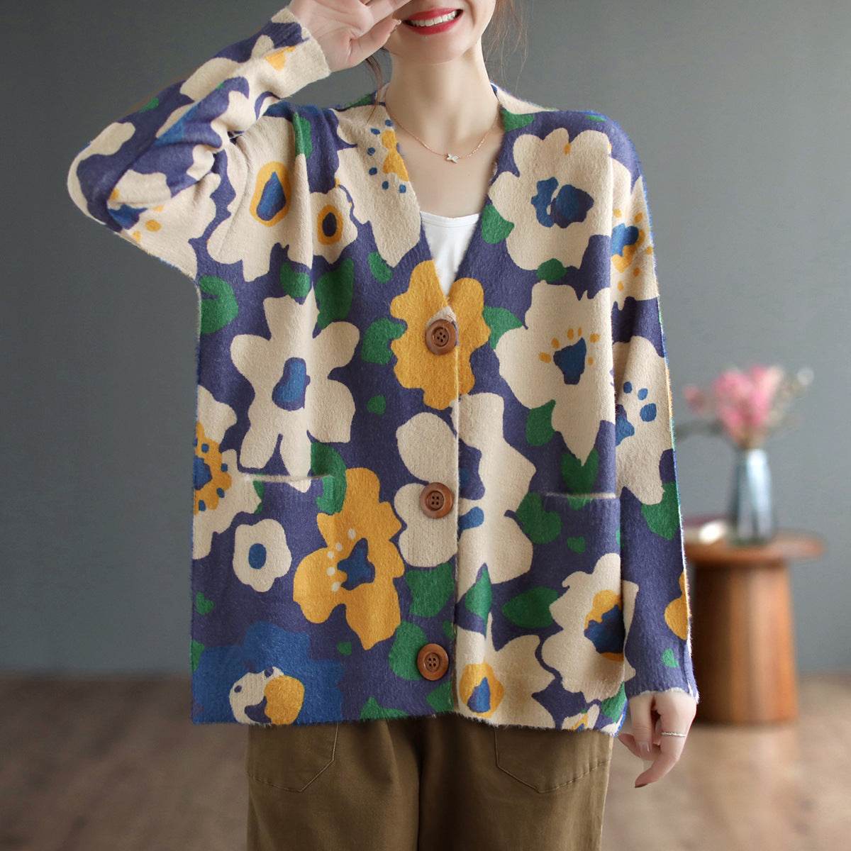 Women's Retro Plus Size Versatile Cardigan - Mubimart