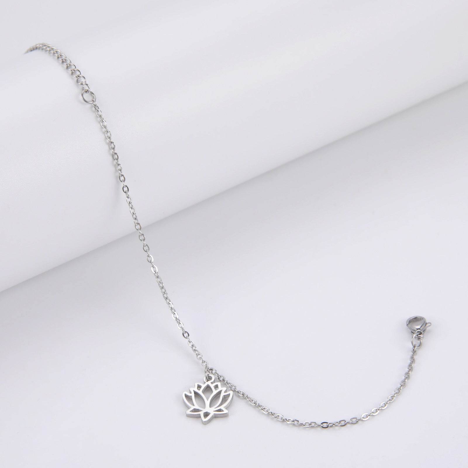 Women's Lotus Stainless Steel Bohemian Pendant Ankle Bracelet Beach Accessories - Mubimart