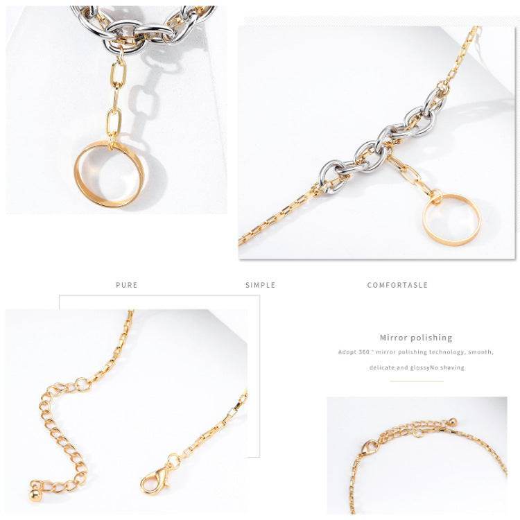 Sexy Chain Necklace Punk Exaggerated Sweater Chain Double Ring Pendant Necklace Men And Women Clavicle Chain - Mubimart