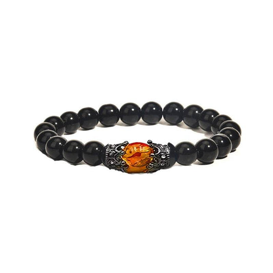 Obsidian Tigereye White-barked Pine Vintage Alloy Crown Bracelet European And American Men And Women Beaded Bracelet - Mubimart