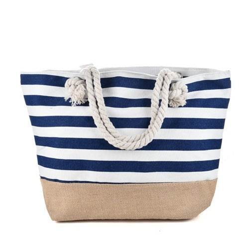 Striped Beach Bag Casual Large Capacity Women Shoulder Bags - Mubimart