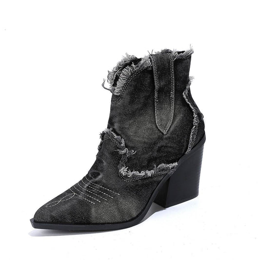 Women's Trendy Pointed-toe Western Cowboy Boot Comfortable Ankle Boots - Mubimart