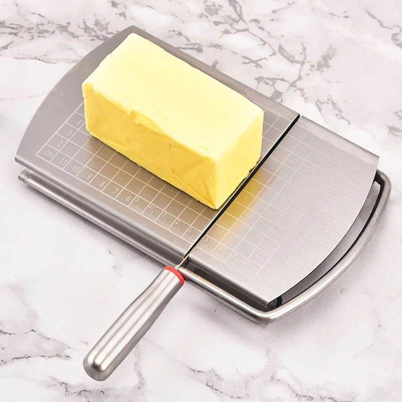 Multifunctional Slicer Butter Cheese Ham Sausage Slicer Kitchen Gadgets Stainless Steel Cutting Board With Silicone Suction Base - Mubimart