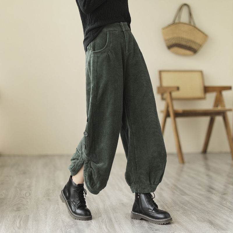 Oversized Loose And Thick Corduroy Plush High Waist Capris - Mubimart