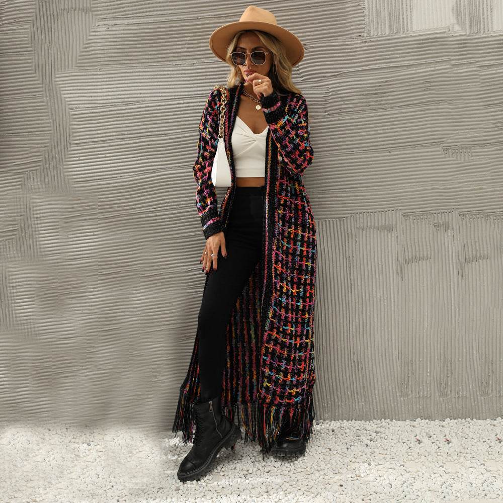 Women's Plus Size Tassel Long Cardigan Jacket Sweater - Mubimart