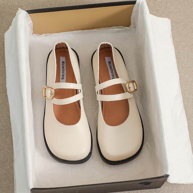 Women's Casual Mary Jane French Flat Shoes - Mubimart