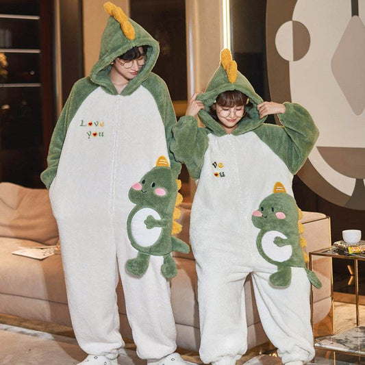 Women Men Pajama Winter Warm Sleepwear Couple Pajama - Mubimart