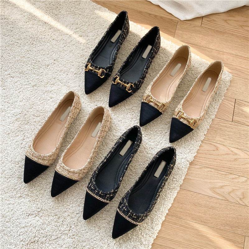 Women's Pointed Toe Flat Shallow Chain Flat Shoes - Mubimart
