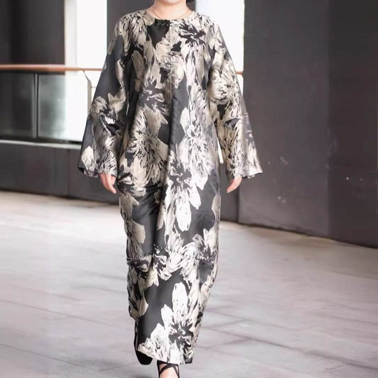 Women's Black Pearl Plus Size Robe Dress - Mubimart