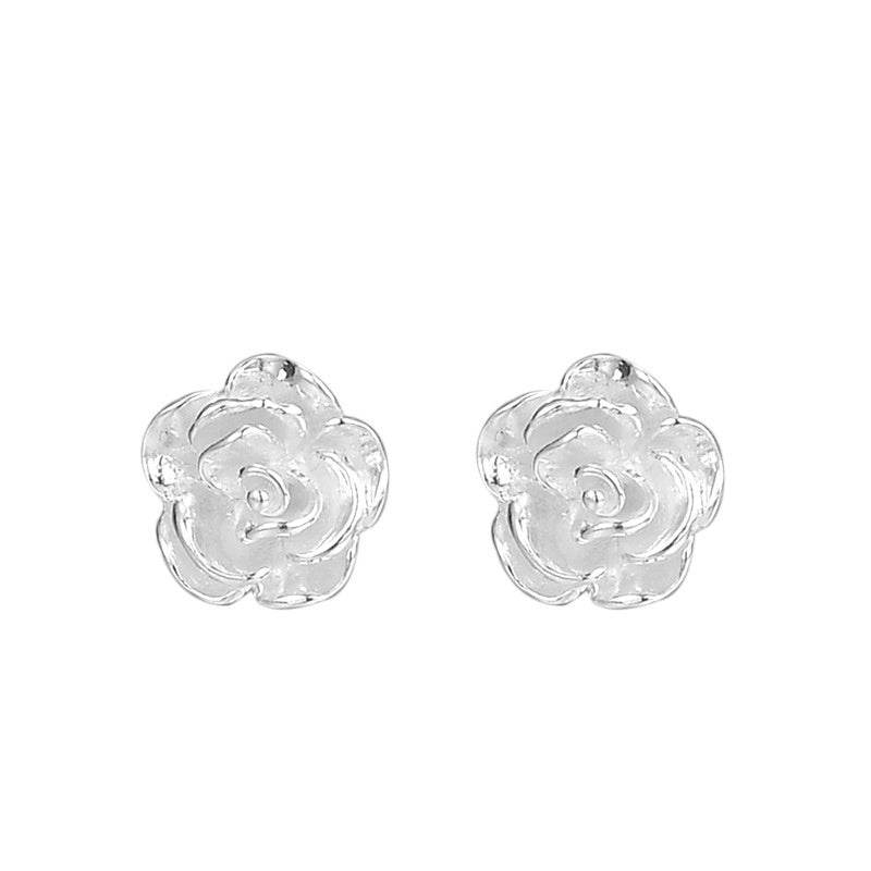 Silver Stud Earrings For Women Camellia Design Earrings - Mubimart