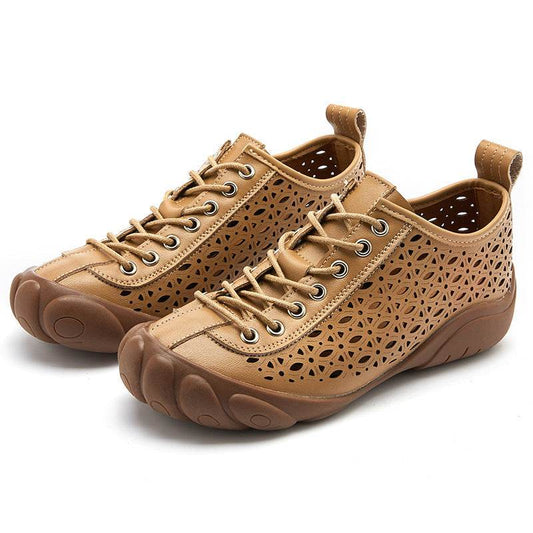 Leather Hollow Rubber Sole 3cm Comfort Shoes - Mubimart