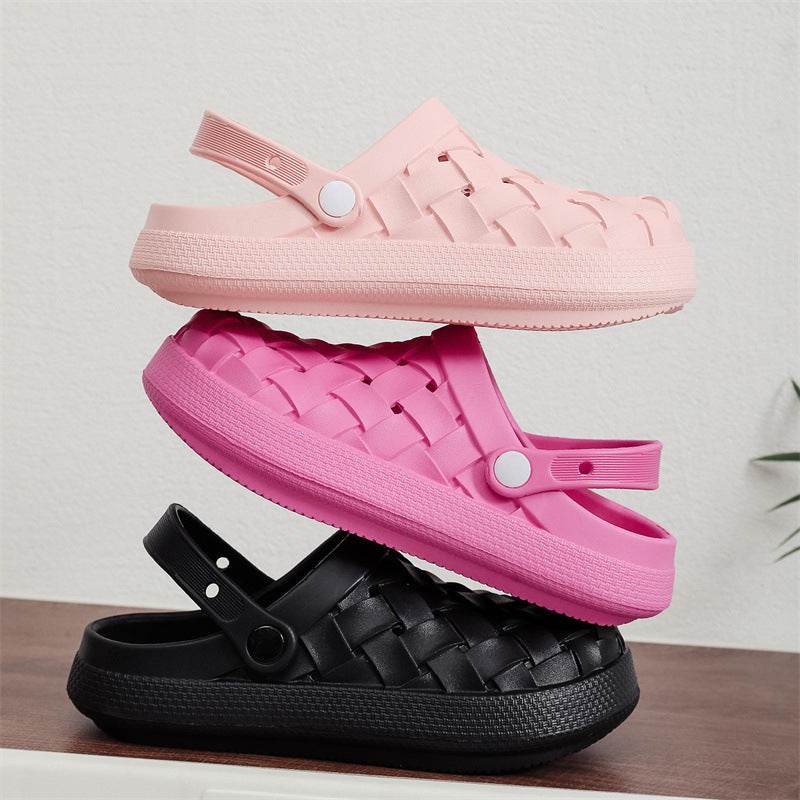 Cross-woven Clogs Shoes Summer Platform Baotou Dual-use Slippers Outdoor Garden Indoor Floor Bathroom Cozy Slipper Women House Shoes - Mubimart