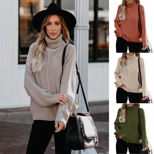 Turtleneck Loose OL Commuter Knit Sweater Plus Size Fashion Sweater Women - Mubimart