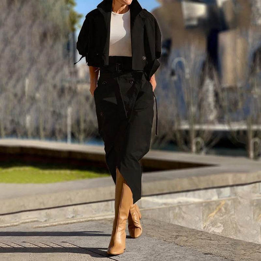 European And American Leisure Workwear Elegant Button Belt Suit Skirt - Mubimart
