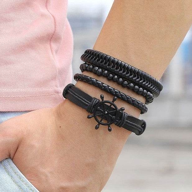 Vintage Leather Leaf Bangle Wristband Bracelet For Women Men - Mubimart