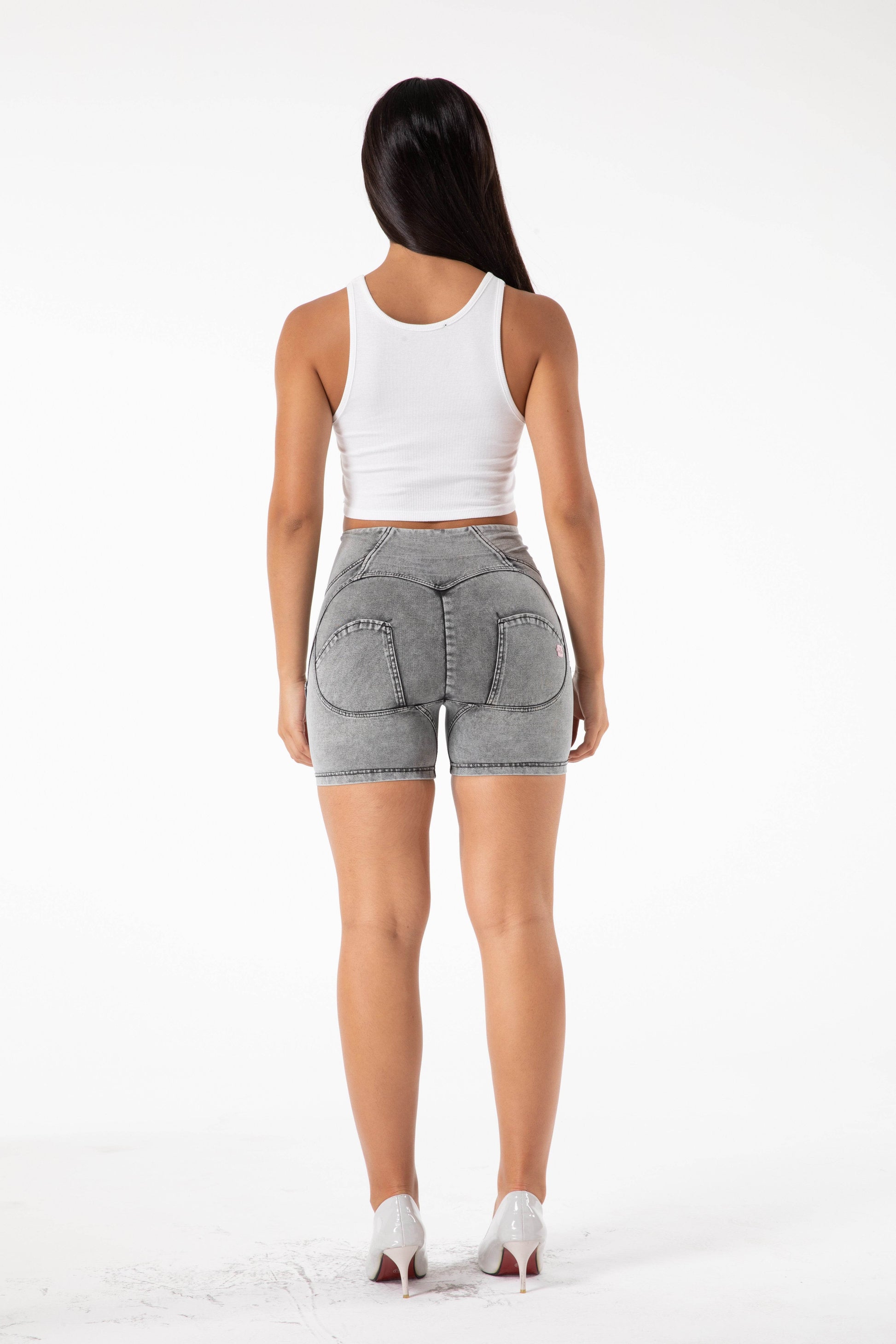 Shascullfites Melody High Waisted Denim Shorts Women Grey Jeans Outfit Soft Stretch Yoga Shorts Micro Casual Shorts - Mubimart