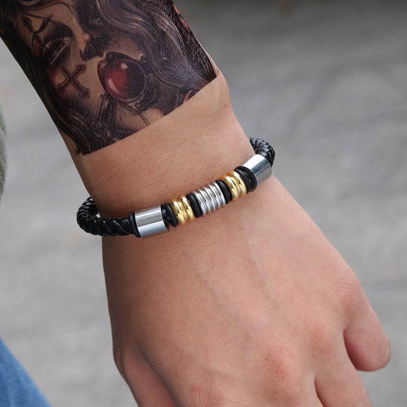 Selling Stainless Steel Men's Leather Bracelets Simple And Versatile Punk Bracelets Men's Jewelry And Bracelets - Mubimart