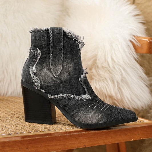 Women's Trendy Pointed-toe Western Cowboy Boot Comfortable Ankle Boots - Mubimart