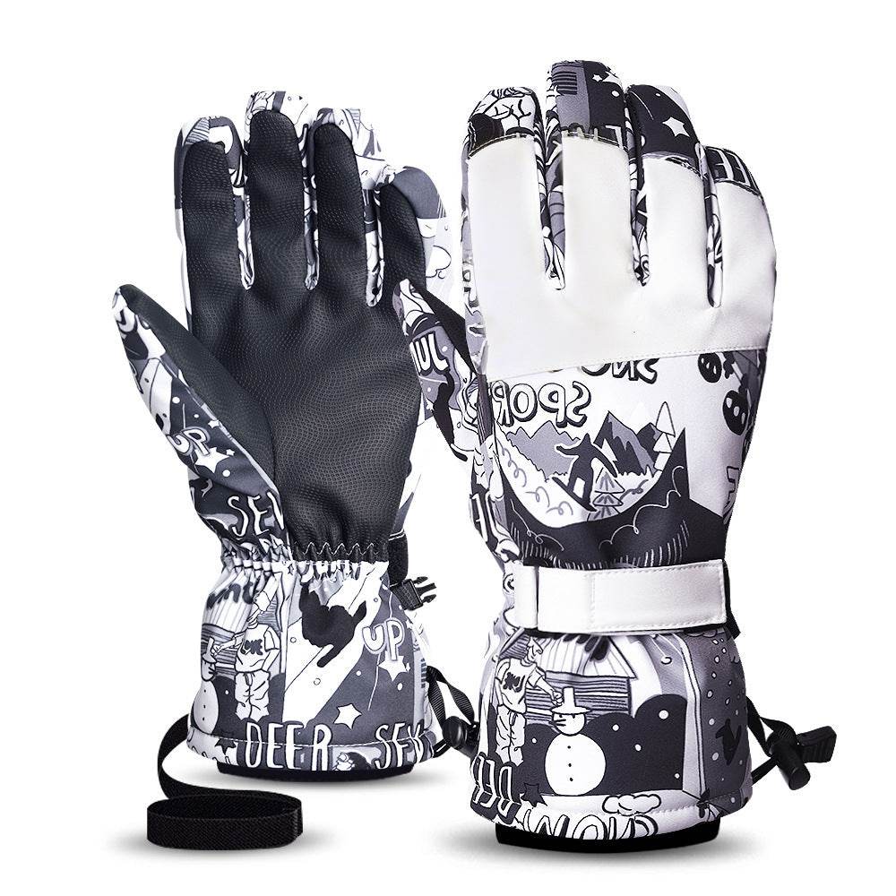 Ski Gloves Men And Women Winter White Warm Cycling Sports Touch Screen Five Fingers - Mubimart