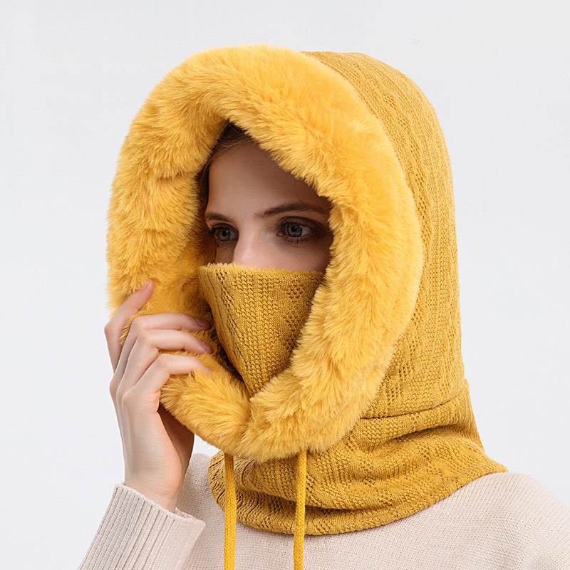Winter Thick Plush Hat With Scarf Windproof Warm Knit Hats Hooded For Women - Mubimart
