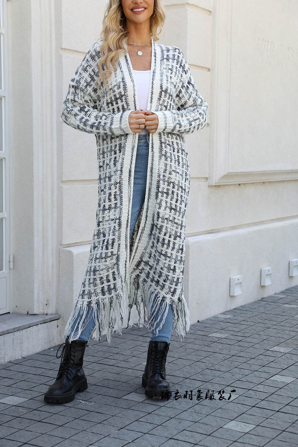 Women's Plus Size Tassel Long Cardigan Jacket Sweater - Mubimart