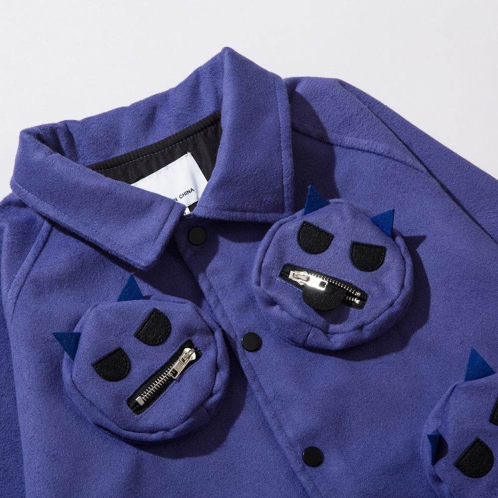 Multi Pocket Devil Polo Bomber Jacket - Mubimart