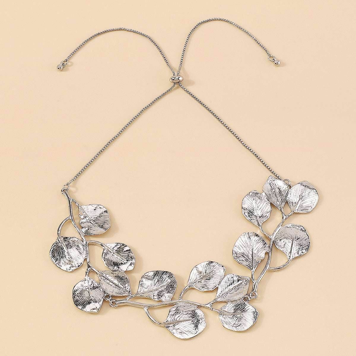 2025 Earring Necklace Luxury Metal Leaf Earrings Choker For Women Personality Jewelry Gift - Mubimart