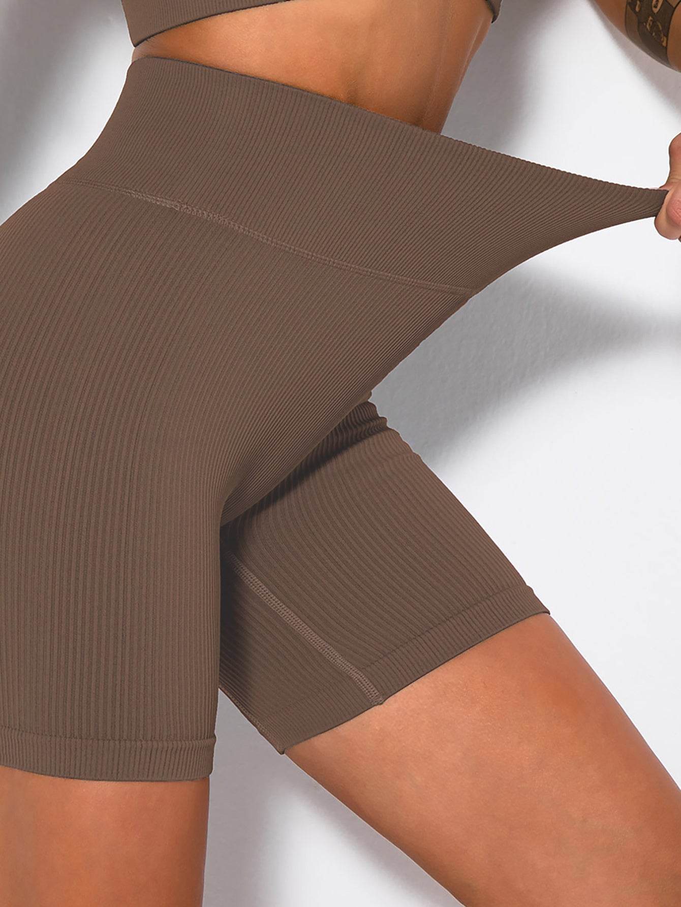 Yoga Shorts Ribbed Seamless Workout High Waist Athletic Leggings Suitable For Yoga Fitness, Workout Shorts Yoga Seamless Ribbed High Waisted Spandex Booty Biker Shorts - Mubimart